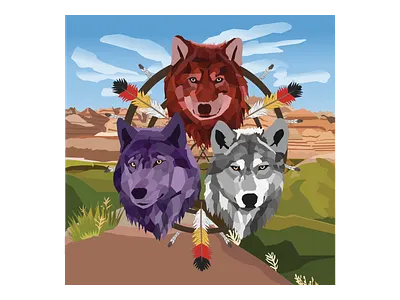 Red Wolf, Violet Wolf & White Wolf art bravery colors design digital art flat illustration illustrator leaders nature pack red teamwork together trio vector violet warriors white wolves