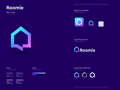 Roomie app branding design flat graphic design icon illustration logo room ui ux