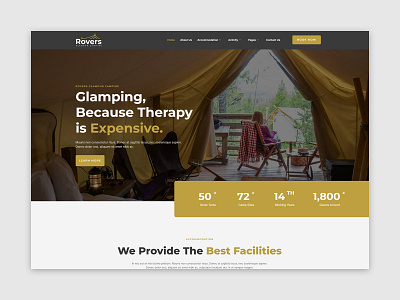 Rovers - Glamour Camping & Adventure Elementor Template Kit accomodation camper camping cottage glamour camping glamping home page landing page modern nature tent travel ui web design web theme website