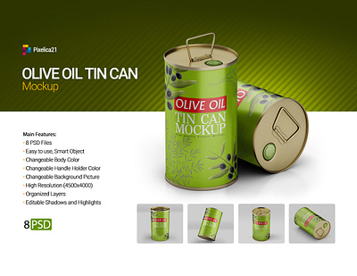 Olive Oil Round Tin Can Mockup 3d aluminum can container design extra virgin food industrial jerrican label liquid metal mock up mockup oil olive package packaging product