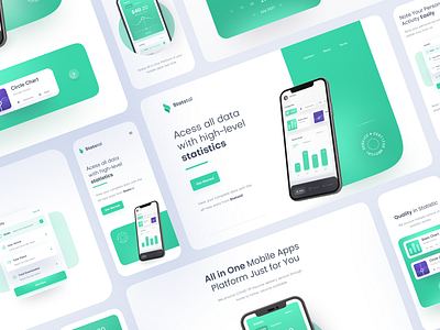 Statistic Manager Landing Page Responsive Version chart clean component gradient green landing landing page mobile responsive statistic stats ui uiux ux webdesign website website design