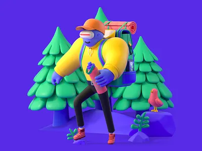 Hiking 3d c4d character hiking illustration octane polywork render