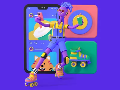 Influencer 3d c4d character illustration influencer octane polywork render roller