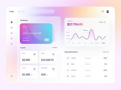 WallQ - Wallet Dashboard Exploration chart colorful dashboard design digital layout mastercard minimalist money ui ux visa wallet