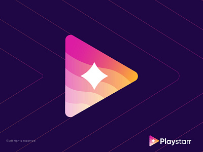 Play + Star + soundwave + Arrow Logo Concept (Unused) for sale app logo branding button logo player colorfull colors creative gradient icon logo minimalism modern music player premade professional sing song tune social media soundwave unique video