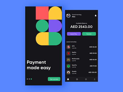 e-Wallet UI app clean color theory dark mode dark theme dark ui design ewallet figma figmadesign icon iconography illustration interaction design product design typography ui design uiux uxdesign