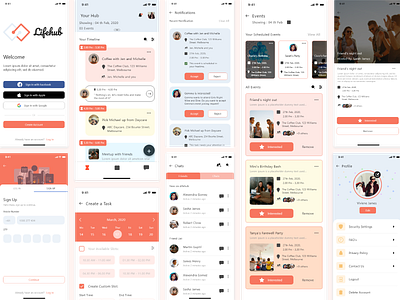 Lifehub adobe xd app design chat event scheduler app events eventsapp schedule events sketchapp trackingapp ui design ux design
