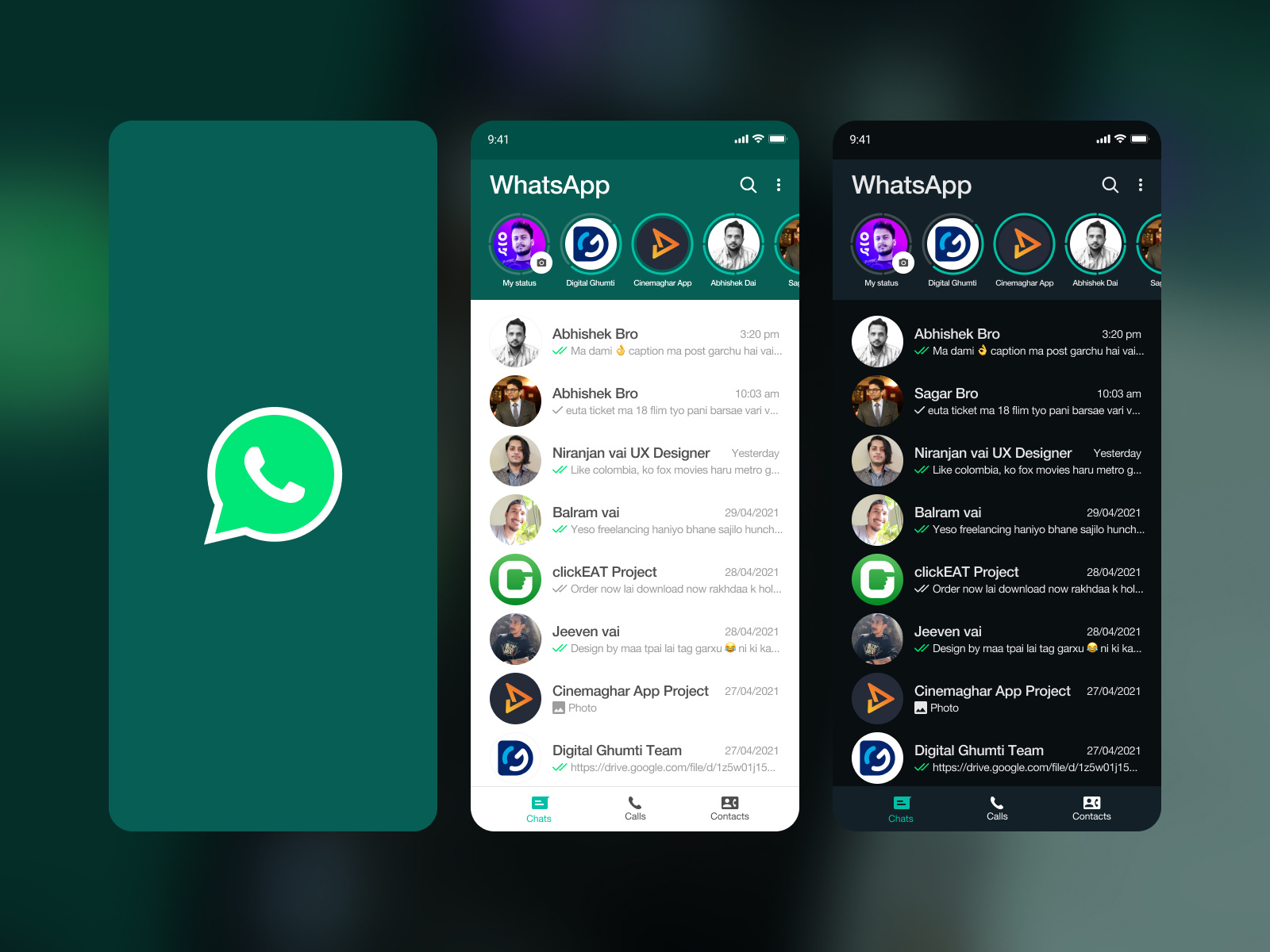 Example of WhatsApp Redesign Light & Dark Mode