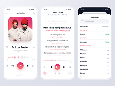 Music Lyrics - Music Player Mobile App app audio branding design language lyric lyrics mobile multimedia music musician play player song sound translate translation typography ui ux