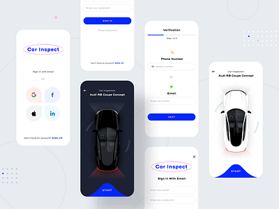 Car Inspect App Prototype android app automobile automotive car chat dashboard icon illustration inspection ios light dark mode login minimal neel prakhar sharma social ui ux