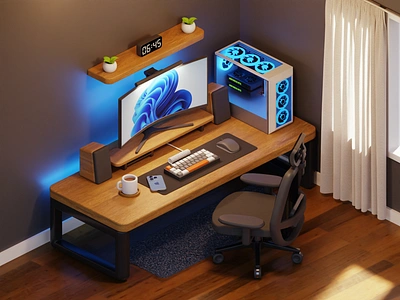 3D Desk Setup 3d 3d illustration 3d isometric blender cycles desk desk setup eevee home office illustration isometric low poly pc render room setup stylized wfh work from home workdesk