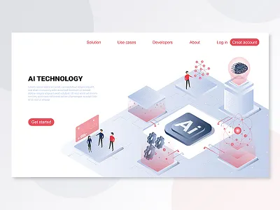 Landing page isometric artificial intelligence ai app artificial intelligence editable elements flat header illustration isolated isometric landing page minimal simple slider technology ui ux vector visual design website