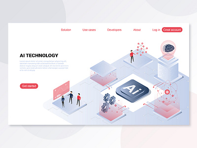 Landing page isometric artificial intelligence ai app artificial intelligence editable elements flat header illustration isolated isometric landing page minimal simple slider technology ui ux vector visual design website