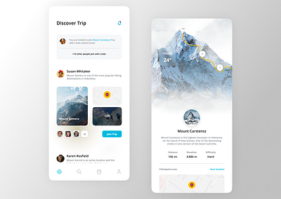 Mountain trekking app design minimal mobile ui ux