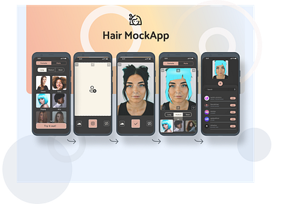 Hair mockup App - UI interface 3rd color app concept branding dailyui dark grey dark mode dobe xd figma hair app haircut hairstyle minimalistic morphism pink sketch ui coach ux mobile