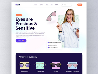 .Dot | Eye-care homepage UI exploration business doctor eye eyecare eyewear frame glass header health homepage landing page medical minimal online product shop store sunglass sunglasses website design