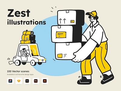 Zest illustrations branding character creative design download flat illustration logistics minimal people ui ux vector web website woman zest