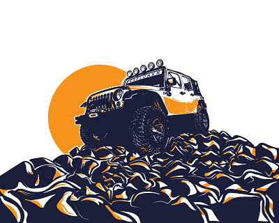 JeepOnRocks 4x4 allroad auto climb graphic illustration jeep perspective rock scalable sun sundown vector