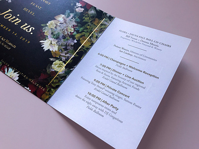 Flora + Fauna Fall Ball invitation inside branding design gold foil illustration invitation invite marketing performing arts typography