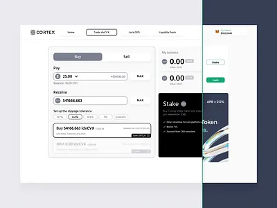Cortex: Trade balance before and after blockchain buy cortex crypto curve defi ethereum hifi madebyproperly product react trade ui ux web3 wireframe