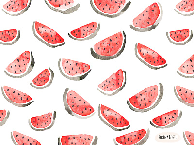 Watermelon Pattern Design cute design food food illustration fruits hand painted illustration illustrator pattern pattern design pattern designer summer watercolor watermelon
