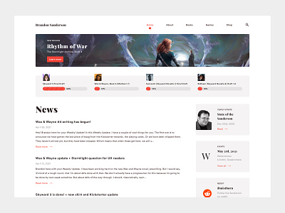 Author Home (Light) author fantasy mistborn sanderson stormlight ui uiux ux web