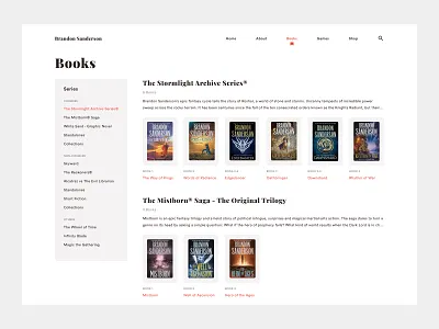 Author Books (Light) author fantasy mistborn sanderson stormlight ui uiux ux web