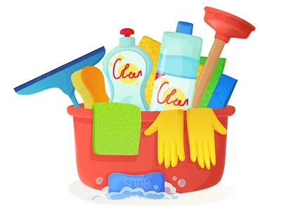 Cleaning tools illustration cartoon concept flat illustration vector