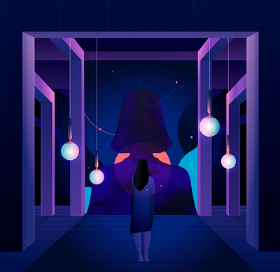 Room with the memories art blue brutalism concept illustration memories portrait room texture vector violet women