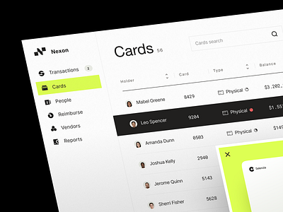 Nexon | Finance Management - Corporate Cards account bank app bank card corporate card credit card dashboard defi design system financial app fintech fintech application management tool online banking product saas app visual identity web app