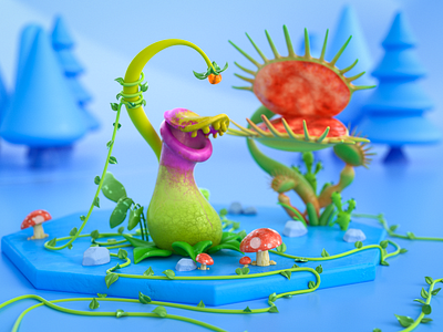 Carnivorous Plants 3d 3d art 3d modeling cinema4d colorful graphic design green illustration leaves octane plants render visual art
