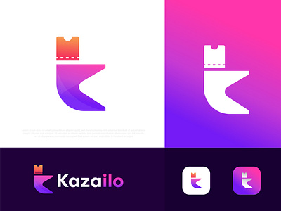 Modern (K+i) ticket logo for Kazailo a b c d e f g h i j k l m abstract app icon brand identity branding colorful creative logo agency logo design logo designer logos logotype modernism n o p q r s t u v w x y z pattern popular technology ticket