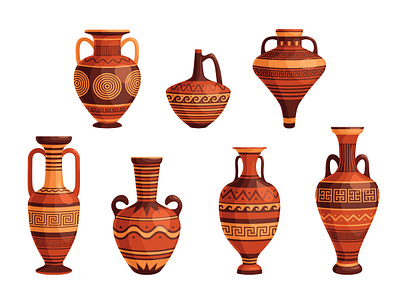 Ancient greek vases ancient cartoon greek illustration vase vector