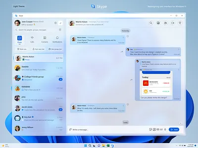 Skype re-imagined glassmorphic skeumorphic skype windows windows 11