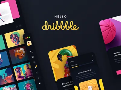Hello Dribbble! 3d adobe xd animation app design behance branding colors dark dark mode design dribbble graphic design hello dribbble illustration light light mode ui ui design ux design web design