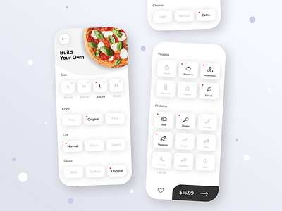 Pizza joint app clean customize food ingredient mobile order pizzaria simple slice topping ui