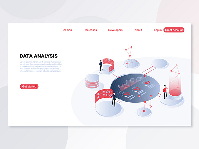 Landing page isometric data analysis app data analysis flat header illustration isometric landing page minimal network simple slider ui ux vector web web design website