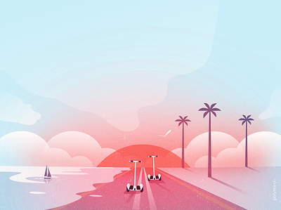 my kind of paradise 💕 bird blue boat design digital art digital illustration flat graphic design illustration love morning painting paradise peach procreate ride romantic segway segway love summer