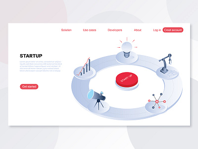 Landing page isometric startup app business concept design flat graphic header idea illustration isometric landing page minimal simple slider startup ui ux vector web website