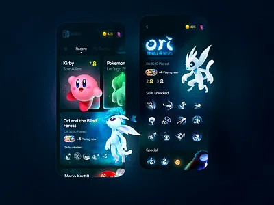 Nintendo Switch Store app concept dark mode game gamestore glassmorphism illustration lighting mariokart mobile nintendo nintendoswitch uidesign videogame