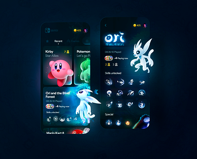 Nintendo Switch Store app concept dark mode game gamestore glassmorphism illustration lighting mariokart mobile nintendo nintendoswitch uidesign videogame