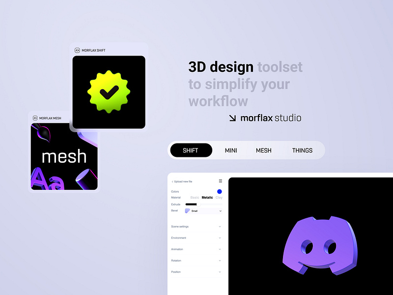 Morflax studio Toolkit 3d 3d animations 3d constructor 3d design tool 3d illustrations 3d ui brand identity branding graphic design ui