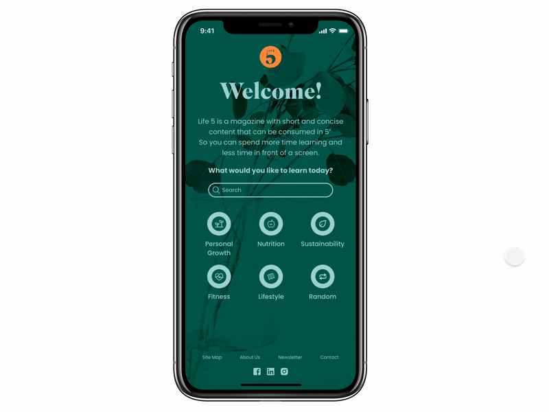 Mobile App Prototype - LifeFive editorial mobile app mobile ui ui uxdesign