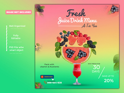 Juice drink menu social media post banner Instagram template ads banners branding brochure template creative delicious food design drink facebook banner food instagram post juice juice drink logo social media design typography ui ux