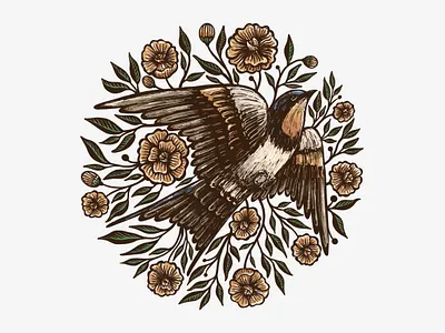 Bird and Flower animal artwork bird botanical flower forsale illustration