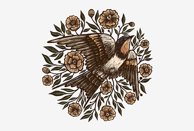 Bird and Flower animal artwork bird botanical flower forsale illustration