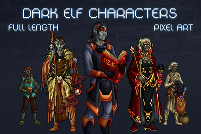 Dark Elf Characters 2d art assets dark elf elves fantasy game gamedev indie indie game pixel pixelart pixelated rpg sets tcg