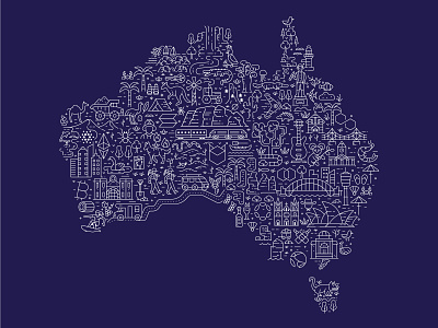 Australia Travel Map apac asia-pasific australia concept icons illustration line line art linear map poster shape symbols travel