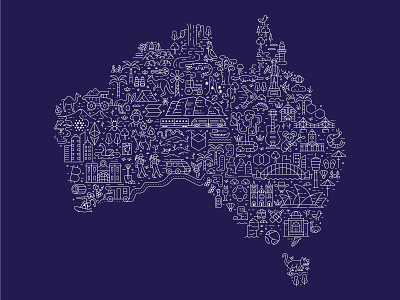 Australia Travel Map apac asia pasific australia concept icons illustration line line art linear map poster shape symbols travel