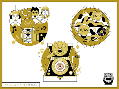 "One Of A Kind Song" Icon Illustration Set pt.2 icon design icon set illustration lineart music music production oneofakind sharing sound turntable vector